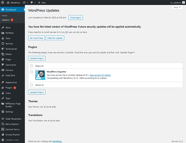 WordPress Updates Page Screen Shot